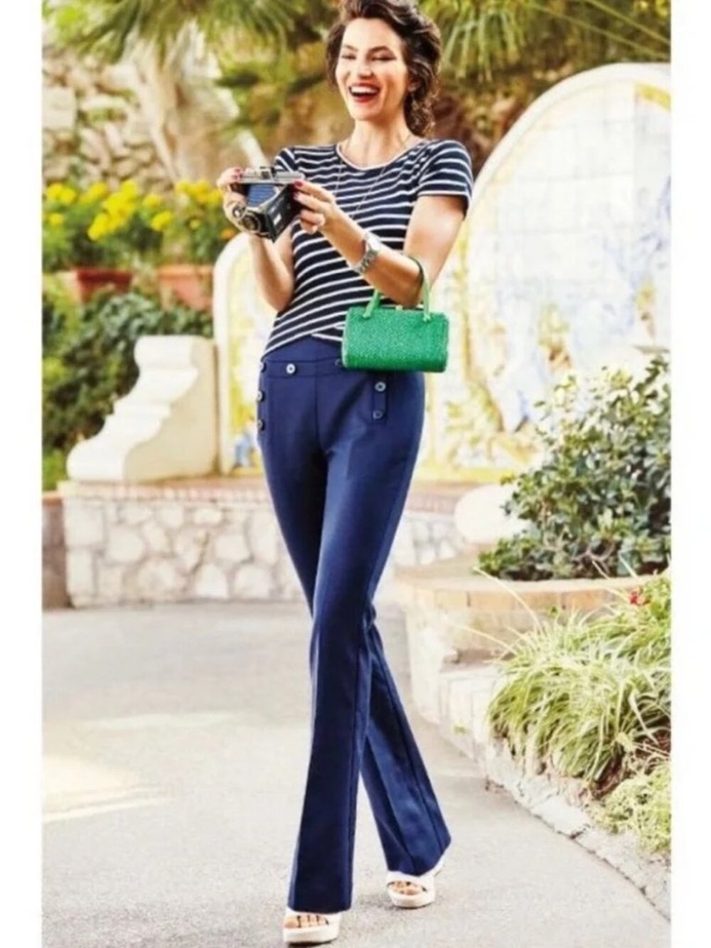 CAbi Mariner Trousers Pants Sailor Buttons Navy Flare - Size 0